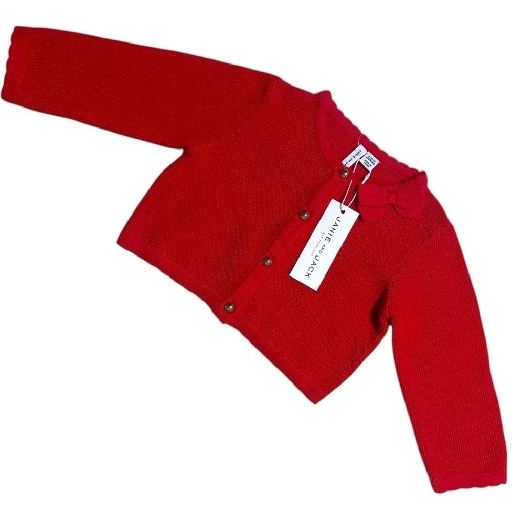 Janie and Jack Red Holiday Christmas Bow Cardigan 6-12 Months NWT